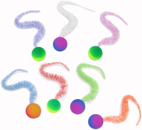 Bouncy Ball with Tail for Cats 7 Pack,Cat Fuzzy Worm Toys,Magic Worm Bouncy Ball Toy for Indoor Cat (7pcs) in Saudi Arabia