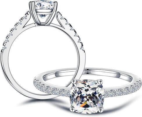 SMILEST 1.5ct Cushion Moissanite Rings for Women, D Color VVS1 Clarity Lab Created Diamond Rings 18K White Gold Plated 925 Sterling Silver Moissanite Engagement Rings for Women Wife with Side Stone in Kuwait