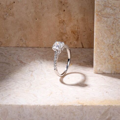 SMILEST 1.5ct Cushion Moissanite Rings for Women, D Color VVS1 Clarity Lab Created Diamond Rings 18K White Gold Plated 925 Sterling Silver Moissanite Engagement Rings for Women Wife with Side Stone in Kuwait