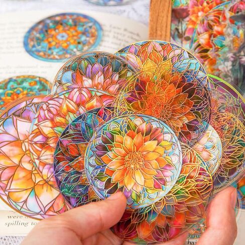 capasin Mandala Stickers 48 Pcs PET Kit for Scrapbooking Waterproof Clear Sticker Junk Journaling Supplies Journal Diary Planner Collage Laptop Paper Crafts Outlines Glitter Shiny Decorative Decals in Saudi Arabia