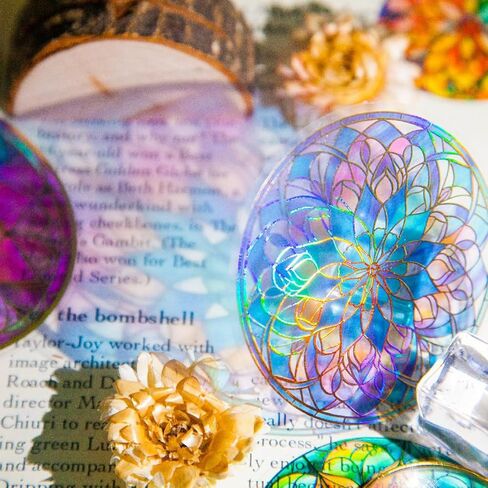 capasin Mandala Stickers 48 Pcs PET Kit for Scrapbooking Waterproof Clear Sticker Junk Journaling Supplies Journal Diary Planner Collage Laptop Paper Crafts Outlines Glitter Shiny Decorative Decals in Saudi Arabia
