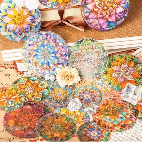 capasin Mandala Stickers 48 Pcs PET Kit for Scrapbooking Waterproof Clear Sticker Junk Journaling Supplies Journal Diary Planner Collage Laptop Paper Crafts Outlines Glitter Shiny Decorative Decals in Saudi Arabia
