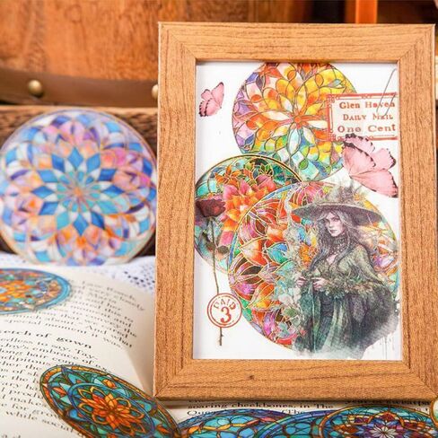 capasin Mandala Stickers 48 Pcs PET Kit for Scrapbooking Waterproof Clear Sticker Junk Journaling Supplies Journal Diary Planner Collage Laptop Paper Crafts Outlines Glitter Shiny Decorative Decals in Saudi Arabia