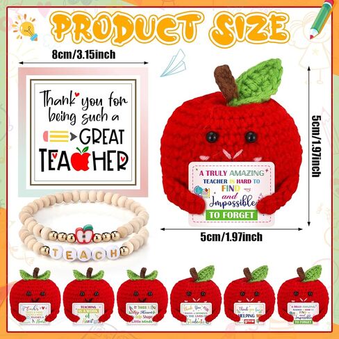6 مجموعات هدايا تقدير المعلم كروشيه Apple Dolls مع بطاقة الشكر والعروض لعروض يوم التخرج الإيجابي في نهاية العام من الطلاب in Kuwait