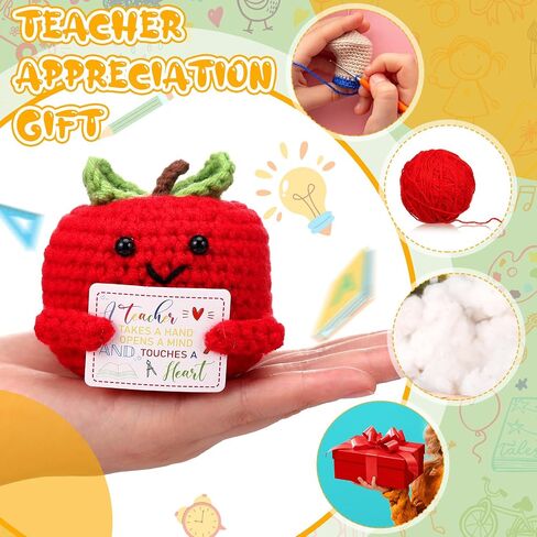 6 مجموعات هدايا تقدير المعلم كروشيه Apple Dolls مع بطاقة الشكر والعروض لعروض يوم التخرج الإيجابي في نهاية العام من الطلاب in Kuwait