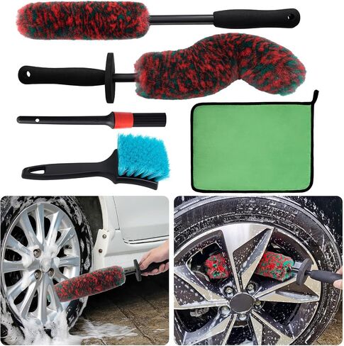 Car Wheel and Tire Cleaner Brushes Kit Auto Motorcycle Rim Ultra Soft Microfiber Bendable Woolies Bristle Cleaning Set to Professional Care Washing Interior Detailing Supplies Tools in Saudi Arabia