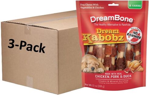 DreamBone Dream Kabobz، مضغ خالي من الجلود الخام للكلاب، 54 قطعة (3 عبوات من 18 قطعة) in Kuwait