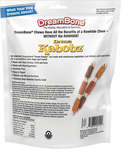 DreamBone Dream Kabobz، مضغ خالي من الجلود الخام للكلاب، 54 قطعة (3 عبوات من 18 قطعة) in Kuwait