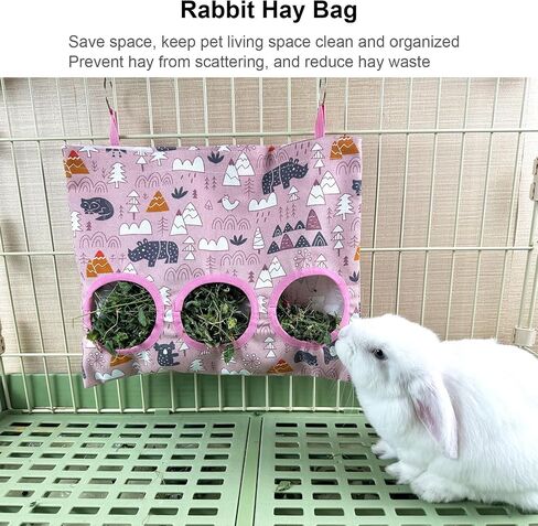 2Pcs Rabbit Hay Feeder Bag Guinea Pigs Hanging Hay Feeders Small Animal Hay Storage Bags for Rabbits Bunny Guinea Pigs Chinchillas Small Pets (Pink&Blue, Large) in Saudi Arabia