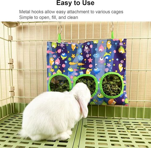 2Pcs Rabbit Hay Feeder Bag Guinea Pigs Hanging Hay Feeders Small Animal Hay Storage Bags for Rabbits Bunny Guinea Pigs Chinchillas Small Pets (Pink&Blue, Large) in Saudi Arabia