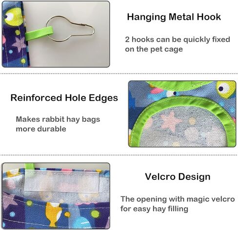 2Pcs Rabbit Hay Feeder Bag Guinea Pigs Hanging Hay Feeders Small Animal Hay Storage Bags for Rabbits Bunny Guinea Pigs Chinchillas Small Pets (Pink&Blue, Large) in Saudi Arabia
