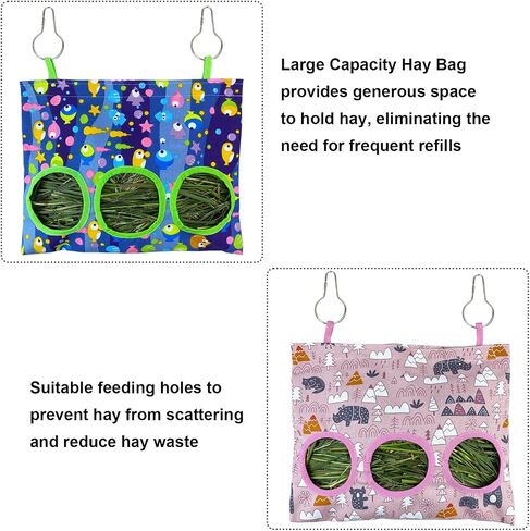 2Pcs Rabbit Hay Feeder Bag Guinea Pigs Hanging Hay Feeders Small Animal Hay Storage Bags for Rabbits Bunny Guinea Pigs Chinchillas Small Pets (Pink&Blue, Large) in Saudi Arabia