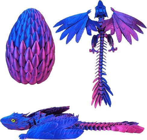 Dynamic 3D Printed Dragon Eggs with Dragon Inside，3D Dragon with Wings Movable, Feathered Wyvern Dragon,Full Articulated Crystal Flying Fidget Dragon, 3D Printed Archaeopteryx Bird Animals Toy in Kuwait