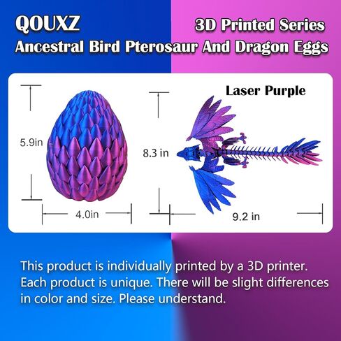Dynamic 3D Printed Dragon Eggs with Dragon Inside，3D Dragon with Wings Movable, Feathered Wyvern Dragon,Full Articulated Crystal Flying Fidget Dragon, 3D Printed Archaeopteryx Bird Animals Toy in Kuwait