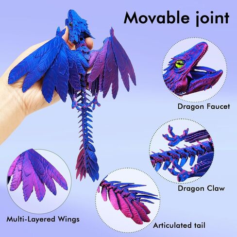 Dynamic 3D Printed Dragon Eggs with Dragon Inside，3D Dragon with Wings Movable, Feathered Wyvern Dragon,Full Articulated Crystal Flying Fidget Dragon, 3D Printed Archaeopteryx Bird Animals Toy in Kuwait