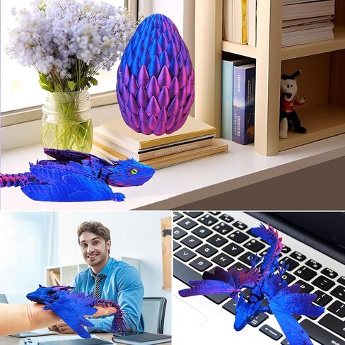 Dynamic 3D Printed Dragon Eggs with Dragon Inside，3D Dragon with Wings Movable, Feathered Wyvern Dragon,Full Articulated Crystal Flying Fidget Dragon, 3D Printed Archaeopteryx Bird Animals Toy in Kuwait