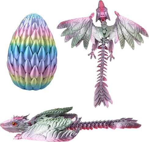 Dynamic 3D Printed Dragon Eggs with Dragon Inside，3D Dragon with Wings Movable, Feathered Wyvern Dragon,Full Articulated Crystal Flying Fidget Dragon, 3D Printed Archaeopteryx Bird Animals Toy in Kuwait