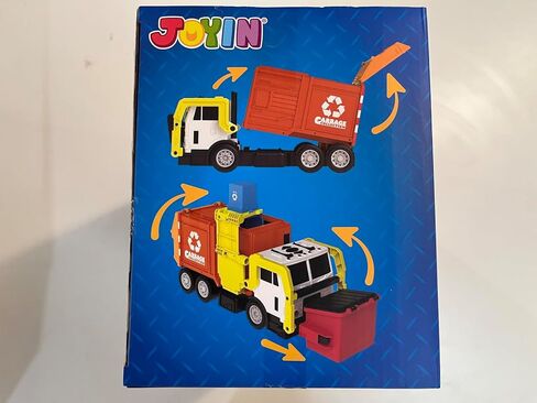 JOYIN Large Friction Powered Garbage Truck Toy Set, Includes Dumpster, Trash Bins, and Learning Cards for Kids, Orange in Saudi Arabia