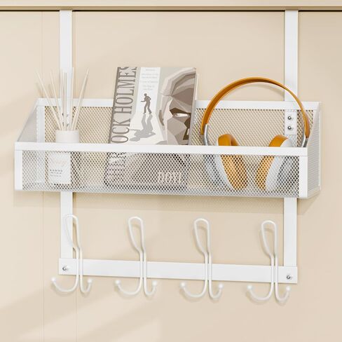 Over The Door Hooks Organizer, Back of Door Organizer with 12 Coat Hooks & Mesh Baskets Over The Door Towel Rack Door Hanger Storage Rack for Bathroom,Kitchen,Bedroom(Black) in Saudi Arabia