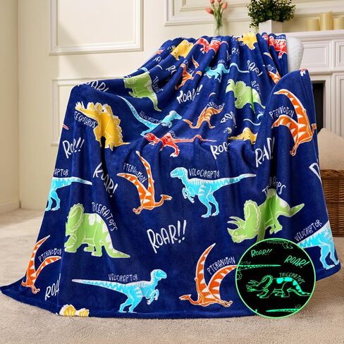 Joiedomi Glow in The Dark Blanket - Dinosaur Gift for Girls Boys Age 2 3 4 5 6 7 8 9 10 11 12 Year Old - Soft Cozy Flannel Kids Throw Blanket, Birthday Bedroom Decor 50"×60" in Saudi Arabia