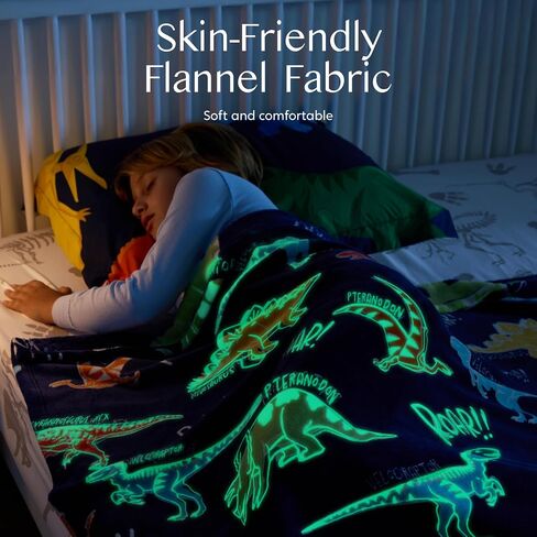 Joiedomi Glow in The Dark Blanket - Dinosaur Gift for Girls Boys Age 2 3 4 5 6 7 8 9 10 11 12 Year Old - Soft Cozy Flannel Kids Throw Blanket, Birthday Bedroom Decor 50"×60" in Saudi Arabia
