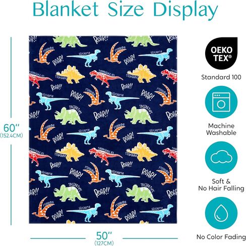 Joiedomi Glow in The Dark Blanket - Dinosaur Gift for Girls Boys Age 2 3 4 5 6 7 8 9 10 11 12 Year Old - Soft Cozy Flannel Kids Throw Blanket, Birthday Bedroom Decor 50"×60" in Saudi Arabia