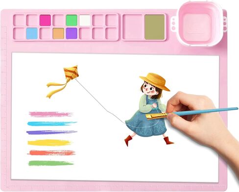 TRTYEF Silicone Painting Mat, 16 Color Dividers Craft Art Mat with Collapsible Cup, 20"X16" Silicone Paint Palette for DIY, Clay, Painting and Crafts (Pink) in Saudi Arabia