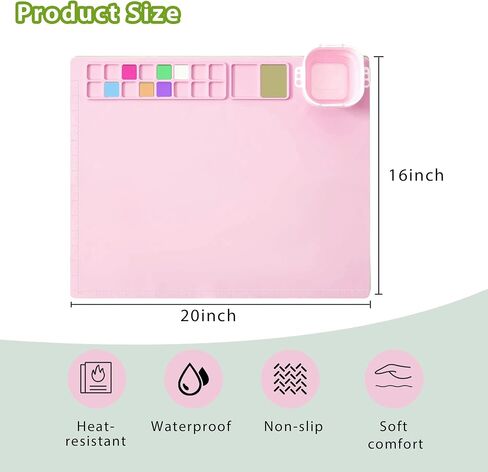 TRTYEF Silicone Painting Mat, 16 Color Dividers Craft Art Mat with Collapsible Cup, 20"X16" Silicone Paint Palette for DIY, Clay, Painting and Crafts (Pink) in Saudi Arabia