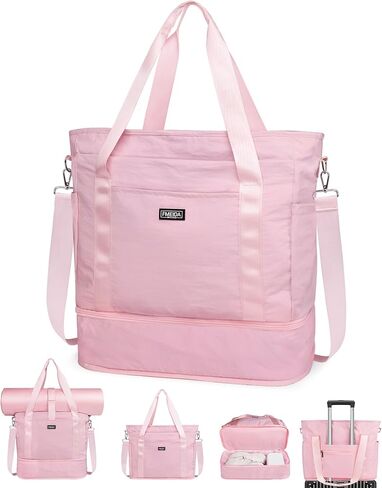 Fmeida Gym Bag with Shoe Compartment Expandable, Duffle Bag for Travel with Wet Pocket, Sports Duffels with Yoga Mat Strap, Personal Item Travel Bag Overnight Weekender Tote Bag for Women - Black in Kuwait