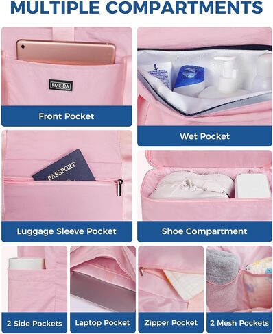 Fmeida Gym Bag with Shoe Compartment Expandable, Duffle Bag for Travel with Wet Pocket, Sports Duffels with Yoga Mat Strap, Personal Item Travel Bag Overnight Weekender Tote Bag for Women - Black in Kuwait