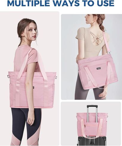 Fmeida Gym Bag with Shoe Compartment Expandable, Duffle Bag for Travel with Wet Pocket, Sports Duffels with Yoga Mat Strap, Personal Item Travel Bag Overnight Weekender Tote Bag for Women - Black in Kuwait