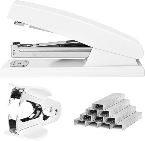Stapler 25 Sheet Capacity with 1000 Staples and Staple Remover - Staplers for Desk, Non-Slip Office Stapler with Staples, White in Saudi Arabia