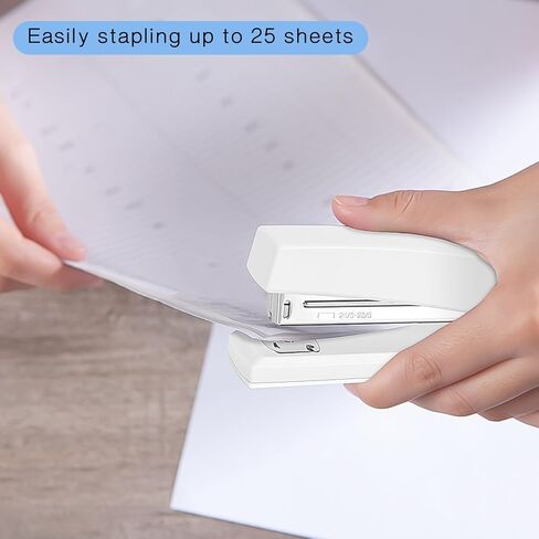 Stapler 25 Sheet Capacity with 1000 Staples and Staple Remover - Staplers for Desk, Non-Slip Office Stapler with Staples, White in Saudi Arabia