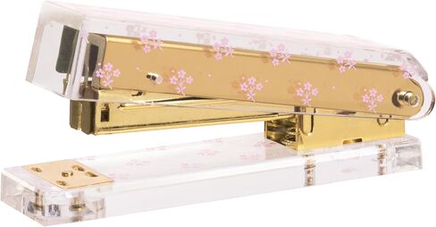Laura Ashley Heirloom Cottage Mini Stapler – Stylish Gold & Acrylic Desk Stapler with Floral Accents – Compact 5" Aesthetic Office Stapler for Home, School & Work – Gift-Ready Packaging in Kuwait