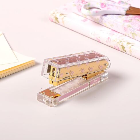 Laura Ashley Heirloom Cottage Mini Stapler – Stylish Gold & Acrylic Desk Stapler with Floral Accents – Compact 5" Aesthetic Office Stapler for Home, School & Work – Gift-Ready Packaging in Kuwait