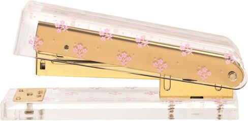 Laura Ashley Heirloom Cottage Mini Stapler – Stylish Gold & Acrylic Desk Stapler with Floral Accents – Compact 5" Aesthetic Office Stapler for Home, School & Work – Gift-Ready Packaging in Kuwait