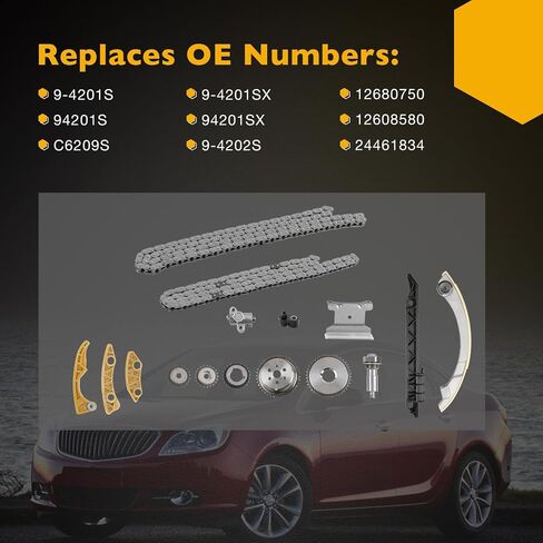 Timing Chain Kit with Tensioner Guide Rail Crank Sprocket Balance Shaft Sprocket | for 2.0L 2.2L 2.4L GM Buick Chevy GMC Pontiac Saturn | Replaces# 9-4201S, 9-4201SX, 9-4202S, 12680750 in Kuwait