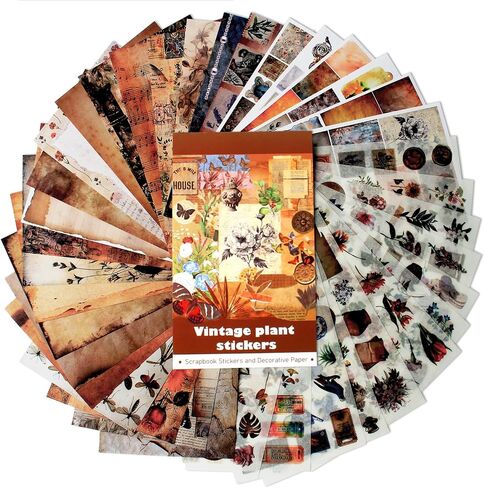 347Pcs Journaling Stickers and 20 Sheets Scrapbook Paper, Vintage Scrapbooking Kit, Plant Flower Butterfly Background Ephemera for Junk Journal Supplies, Planners, Bujo, Collage Art in Saudi Arabia