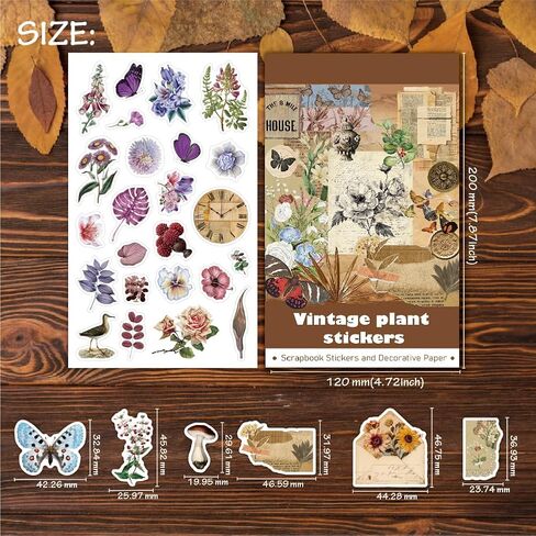 347Pcs Journaling Stickers and 20 Sheets Scrapbook Paper, Vintage Scrapbooking Kit, Plant Flower Butterfly Background Ephemera for Junk Journal Supplies, Planners, Bujo, Collage Art in Saudi Arabia