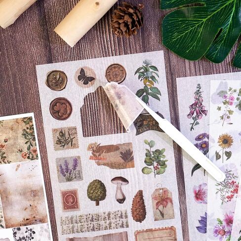 347Pcs Journaling Stickers and 20 Sheets Scrapbook Paper, Vintage Scrapbooking Kit, Plant Flower Butterfly Background Ephemera for Junk Journal Supplies, Planners, Bujo, Collage Art in Saudi Arabia
