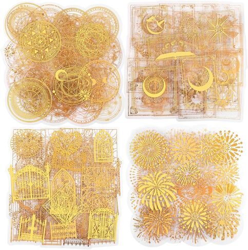 Dizdkizd Pre Cut Gold Holographic Stickers, 180 Pieces Large Size Glitter Transparent Resin Sticker Decals for Scrapbooking Crafts Laptop Gift Wraps Water Bottles Art in Saudi Arabia