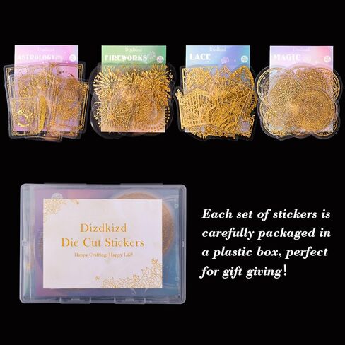 Dizdkizd Pre Cut Gold Holographic Stickers, 180 Pieces Large Size Glitter Transparent Resin Sticker Decals for Scrapbooking Crafts Laptop Gift Wraps Water Bottles Art in Saudi Arabia