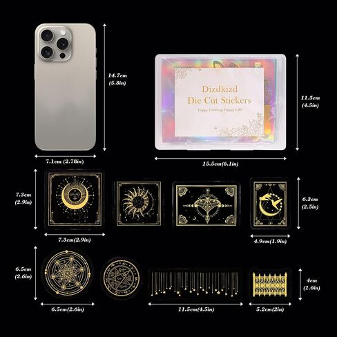 Dizdkizd Pre Cut Gold Holographic Stickers, 180 Pieces Large Size Glitter Transparent Resin Sticker Decals for Scrapbooking Crafts Laptop Gift Wraps Water Bottles Art in Saudi Arabia