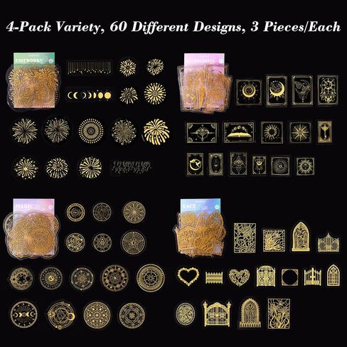 Dizdkizd Pre Cut Gold Holographic Stickers, 180 Pieces Large Size Glitter Transparent Resin Sticker Decals for Scrapbooking Crafts Laptop Gift Wraps Water Bottles Art in Saudi Arabia