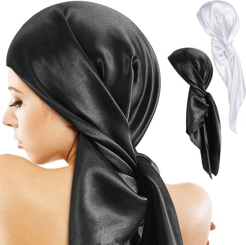 SATINIOR 35 Inch Silk Head Scarf 2 Pcs Large Square Neck Scarf Sleeping Hair Wrapping Satin Scarf for Women in Saudi Arabia