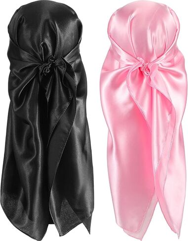 SATINIOR 35 Inch Silk Head Scarf 2 Pcs Large Square Neck Scarf Sleeping Hair Wrapping Satin Scarf for Women in Saudi Arabia