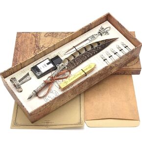 Antique Two-Color Feather Pen Quill Pen Dip Pen With Envelope Writing Paper Calligraphy Pen and Ink Set(pheasant)