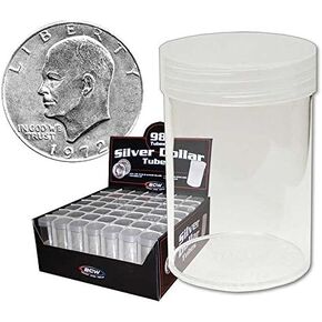 BCW Coin Tubes for Silver Dollars - 10ct | Holds "Eisenhower" Dollar | Durable Plastic Tube Coin Holders | Coin Collecting Supplies | Dollar Coin Tubes | Coin Storage Tubes with Airtight Lids