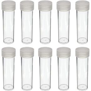 (10) Round Clear Plastic (Penny Cent) Size Coin Storage Tube Holders Screw on Lid