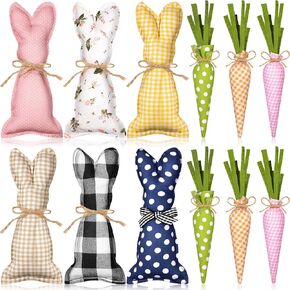 12 Pieces Stuffed Fabric Bunnies Easter Table Top Rustic Farmhouse Decor Plush Carrot Bunny Decor Rabbit Decor Tall Vase Filler Decor for Desk Counter Tiered Tray Wedding Home Exquisite Soft Craft